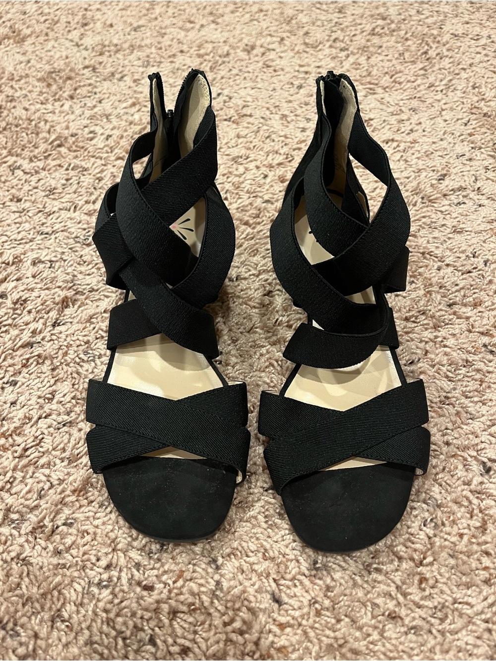 Isaac Mizrahi Black Crisscross Strap Small Wedge Sandals